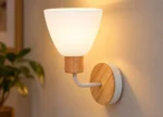 Aplique Nórdico Pared Led Metal Madera Vidrio Blanco