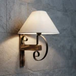 Aplique Lámpara De Pared En Madera Y Hierro Con Pantalla