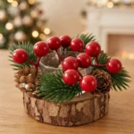 Portavelas Navideño Centro De Mesa Con Velas Piñas 9.5cm - Imagen 3