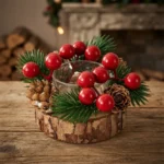 Portavelas Navideño Centro De Mesa Con Velas Piñas 9.5cm