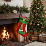 Calcetín Bota Navideña De Tela Diseño Duende Navidad 42x26  Rojo - Imagen 3