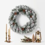Corona Navideña Para Puerta Nevada Con Piñas Navidad 40cm