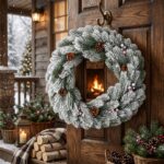 Corona Navideña Para Puerta Nevada Con Piñas Navidad 40cm - Imagen 2