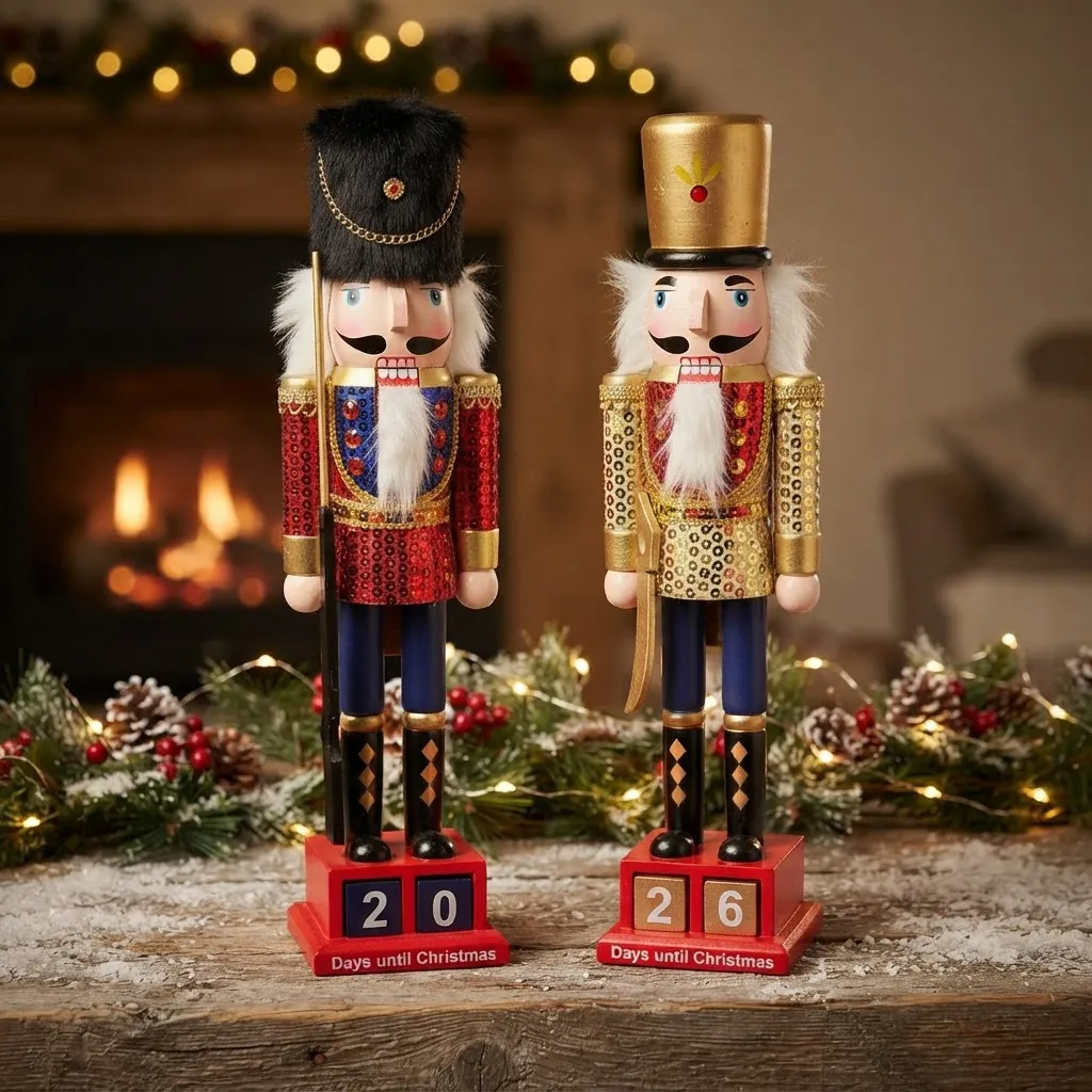 pack1. Pack De 2 Cascanueces Adorno Navideño En Madera 38cm Navidad Modelo 1 - Imagen 1